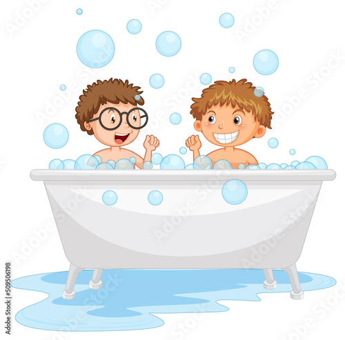 Happy kids playing in bathtub