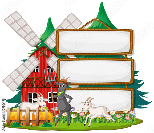 Empty banner template with farm animals