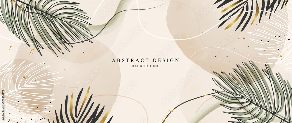 Abstract art background creative. leaves and botanical line art wallpaper.  Brush style. painting for postcard, wall decor, print, card, wallpaper,  background. vector design Stock Vector | Adobe Stock