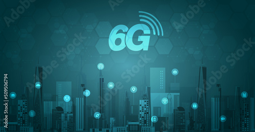 6G technology concept. network technology in city life concept background. global connection and internet network concept, new generation networks. vector design