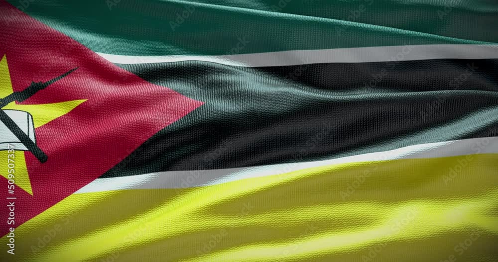 Mozambique national flag waving background, 4k backdrop animation