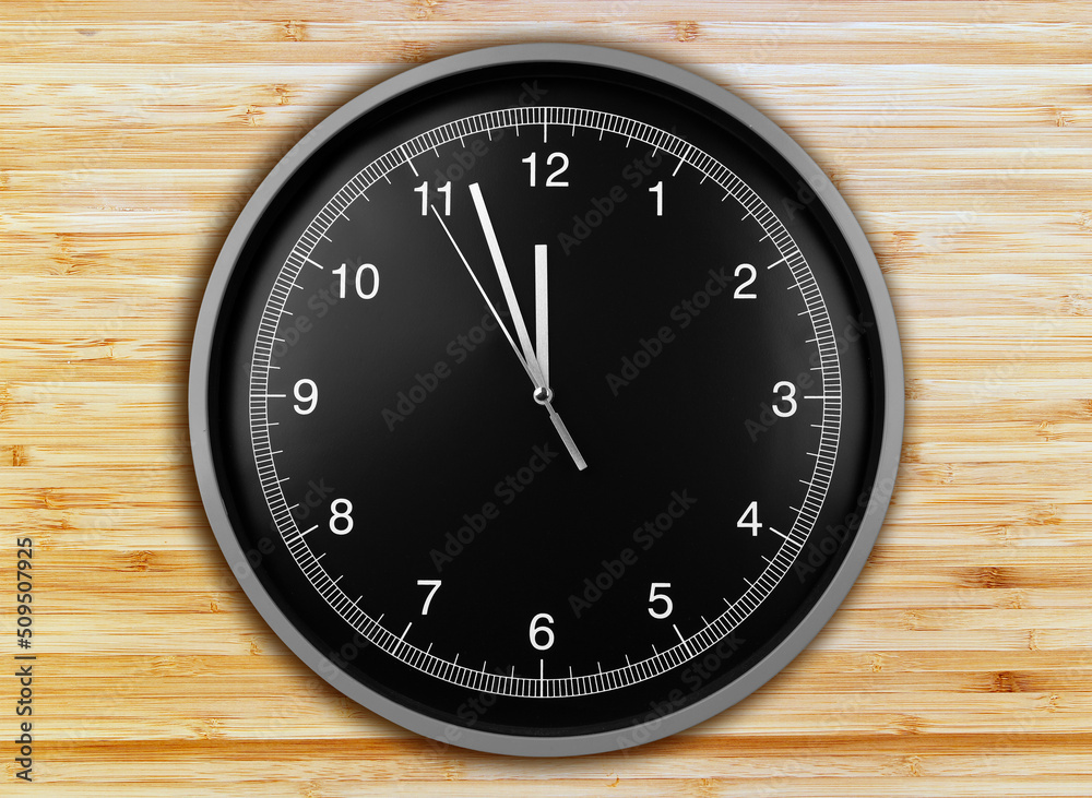 Wall clock on wood background Wall clock on wood background