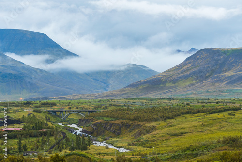 Beautiful Morning sunlight at Leirvogstunga, Mosfellsbær, Iceland, Summertime photo