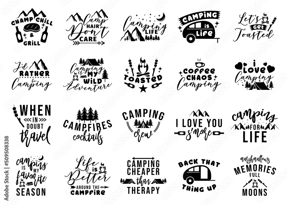 Camping Lettering Bundles Quote Vector