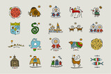 Travel to Yakutia, Russia. Icons Set with yakutian signs for your design