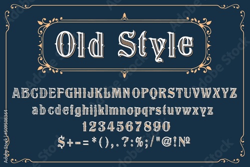 Print op canvas Western retro front, Wild West vintage type alphabet, vector old style letters