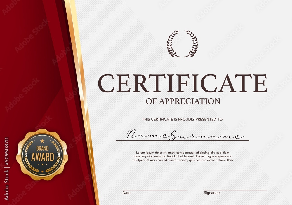 Award certificate of appreciation, diploma template with frame and