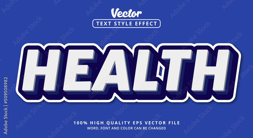 Health text with blue color style and layered bold blue style, Editable text effect