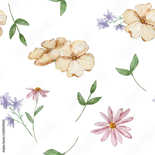 Seamless pattern of watercolor gardening elements