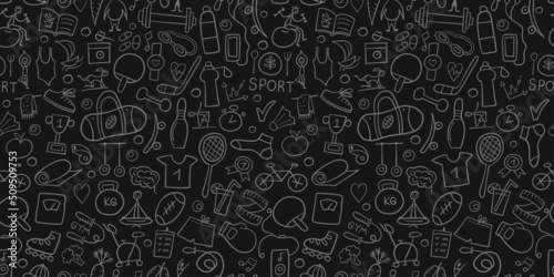 Healthy Lifestyle Background. Sport and activity. Fintess design elements. Seamless Pattern