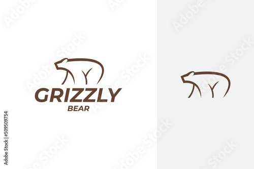 grizzly bear vector logo design in outline, line art style