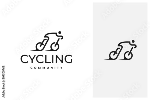 hipster bicycle vector logo design in outline, line art style