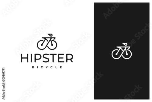 hipster bicycle vector logo design in outline, line art style