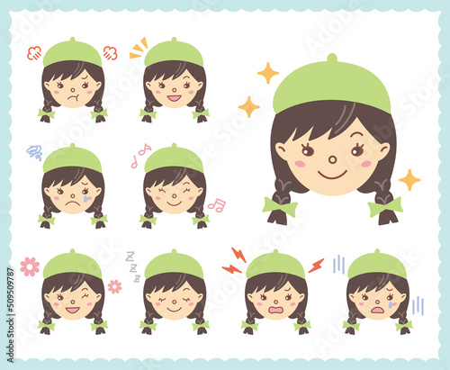 女性の喜怒哀楽の感情　顔アイコン　セット96