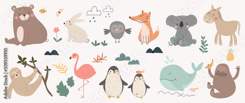 Canvas Print Set of cute animal vector