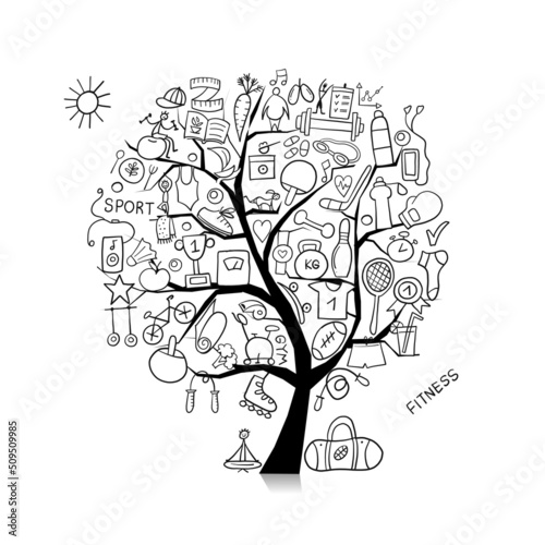 Healthy Lifestyle. Concept Tree Logo. Sport and activity. Fintess design elem...