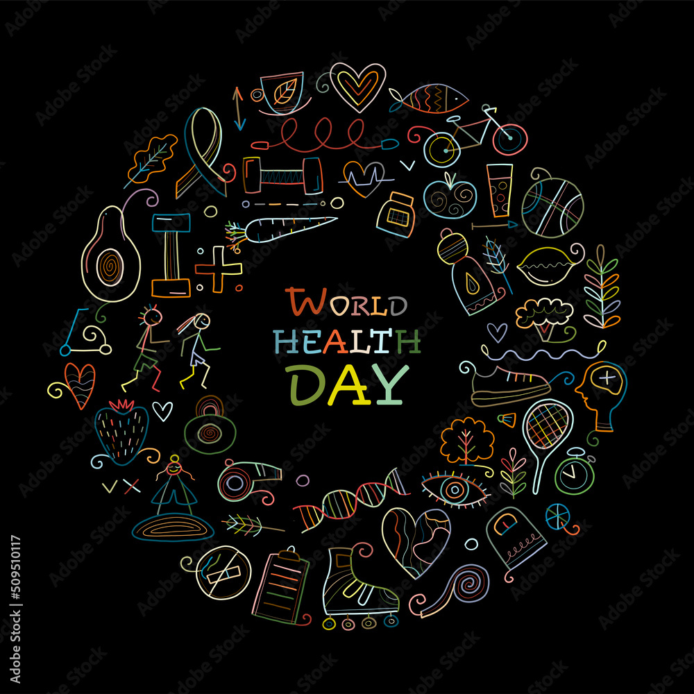 World health day. Concept art with healty lifestyle for your design
