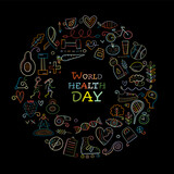 World health day. Concept art with healty lifestyle for your design