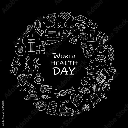 World health day. Concept art with healty lifestyle for your design