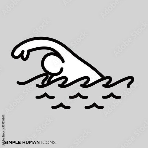 シンプルな人間のアイコンシリーズ　「泳ぐ人」