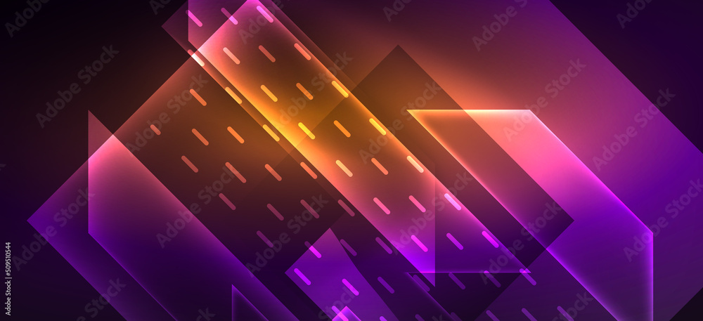 Background wallpaper neon glowing lines and geometric shapes. Dark wallpaper for concept of AI technology, blockchain, communication, 5G, science, business and technology Background wallpaper neon glowing lines and geometric shapes. Dark wallpaper for concept of AI technology, blockchain, communication, 5G, science, business and technology