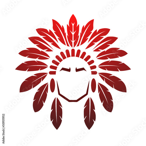 Red indian chief head logo icon vector illustration