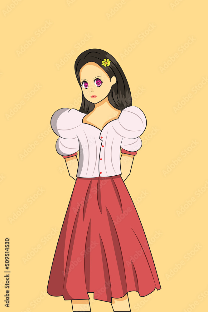 Fototapeta premium Soft Girl with Purple Eyes Cartoon Illustration