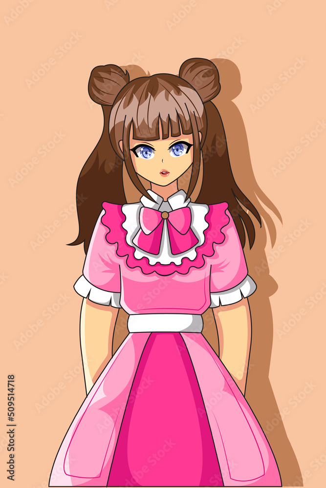 Fototapeta premium Cute and Happy Girl with Beautiful Pink Dress Design Illustration
