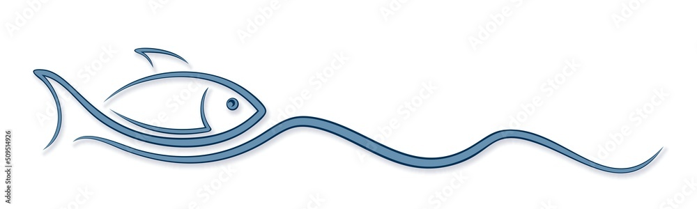 The symbol of stylized blue fish with wave. The symbol of stylized blue fish with wave.