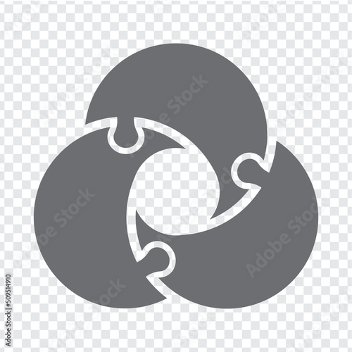 Simple icon circle puzzle in gray. Simple icon puzzle of the three elements  on transparent background for your web site design, app, UI. EPS10.