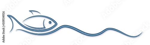 The symbol of stylized blue fish with wave.