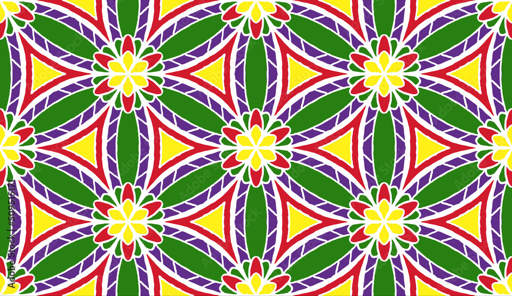 Geometric ethnic pattern seamless flower color. seamless pattern. Design for fabric,curtain,background,carpet,wallpaper,clothing,wrapping,Batik,mandalas,fabric,Vector illustration. pattern style.
