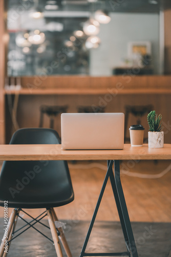 Stylish workspace with desktop computer work desk concept