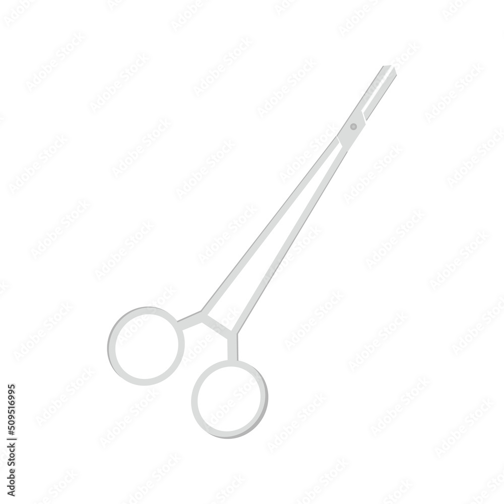 Surgical long scissors in style of flat on white background Surgical long scissors in style of flat on white background