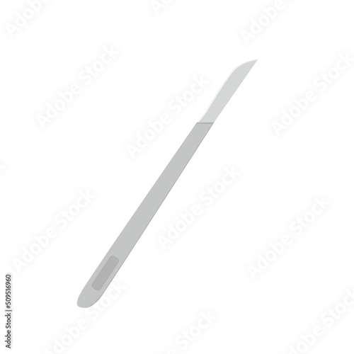 Surgical scalpel in style of flat on white background