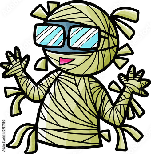 Funny mummy wearing eye glasses cartoon illustration