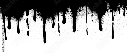 Abstract black paint dripping vector background. Black ink liquid splatter wallpaper with spray paint, graffiti drips texture. Black fluid dripping illustration design for decorative, street art.