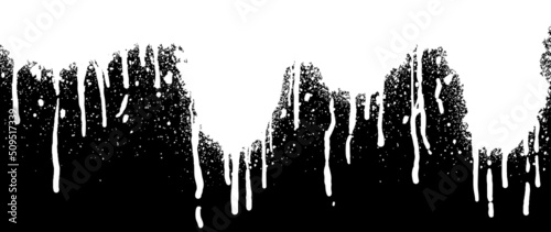 Abstract White paint dripping vector on black background. White ink liquid splatter wallpaper with spray paint, graffiti drips texture.White dripping illustration design for decorative, street art.