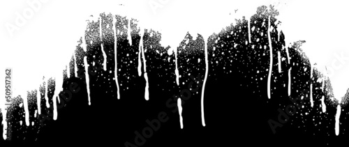 Abstract White paint dripping vector on black background. White ink liquid splatter wallpaper with spray paint, graffiti drips texture.White dripping illustration design for decorative, street art.