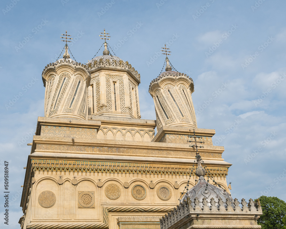 Obraz premium The Towers of a Beautiful Old Church are Pointing to the Blue Sky