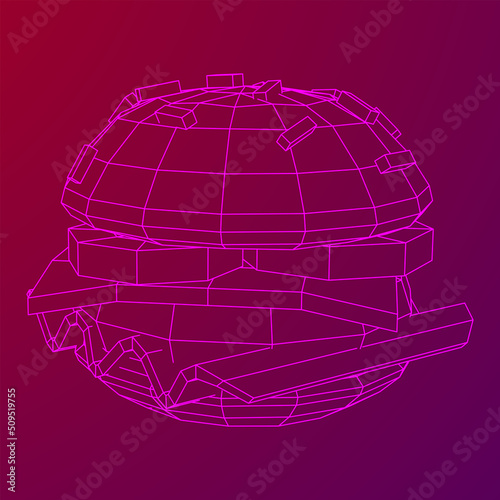 Hamburger or cheeseburger wireframe low poly mesh