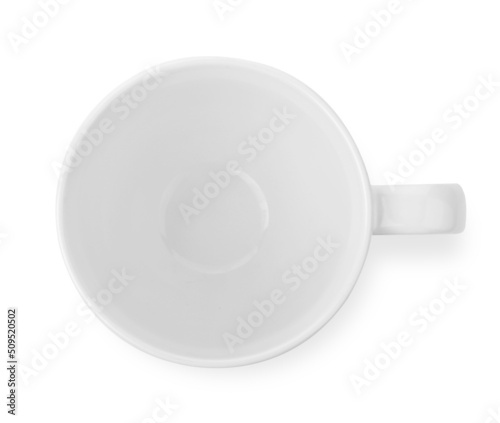 White ceramic cup on white background