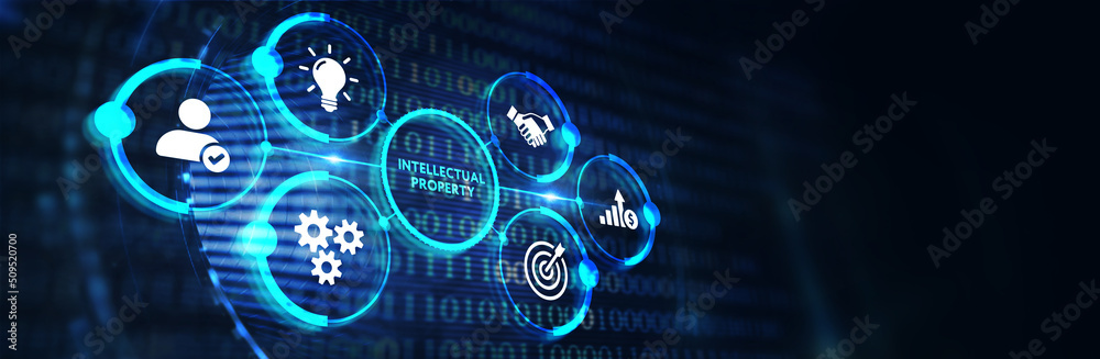 The concept of business, technology, the Internet and the network. virtual screen of the future and sees the inscription: Intellectual property 3d illustration The concept of business, technology, the Internet and the network. virtual screen of the future and sees the inscription: Intellectual property 3d illustration