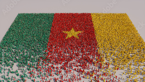 Cameroonian Flag formed from a Crowd of People. Banner of Cameroon on White. photo