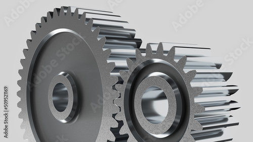 Spur gear. A pair of gears. isolated. 3D Rendering. photo