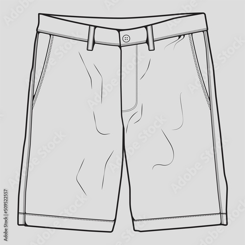 short pants outline drawing vector, short pants in a sketch style, trainers template outline, vector Illustration.
