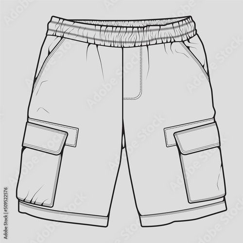 short pants outline drawing vector, short pants in a sketch style, trainers template outline, vector Illustration.
