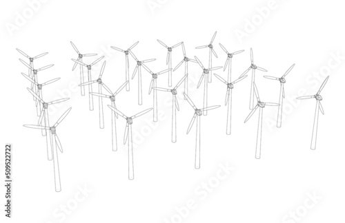 Wind turbines. Vector rendering of 3d