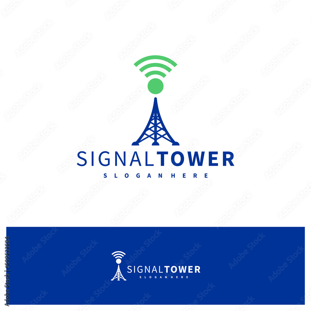 Signal Tower logo design vector template, Signal Tower logo concepts illustration. Signal Tower logo design vector template, Signal Tower logo concepts illustration.