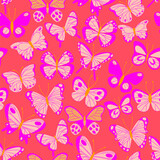 vector illustration for seamless red background with butterfly in cute cartoon style